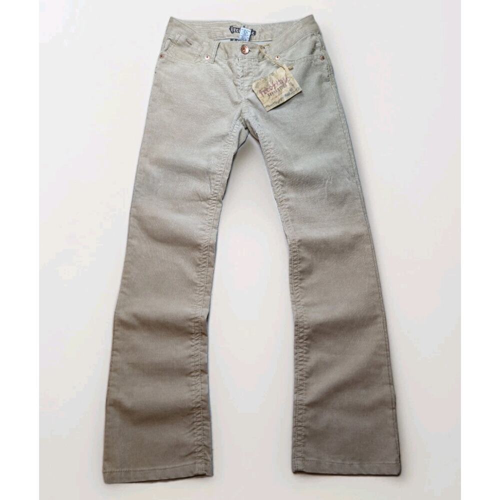 Y2K Style Women's 7 Beige Corduroy Pants NWT Streetwear Boho Flap Pocket